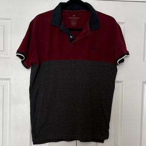 American Eagle Outfitters Burgundy and Charcoal Colorblock Polo